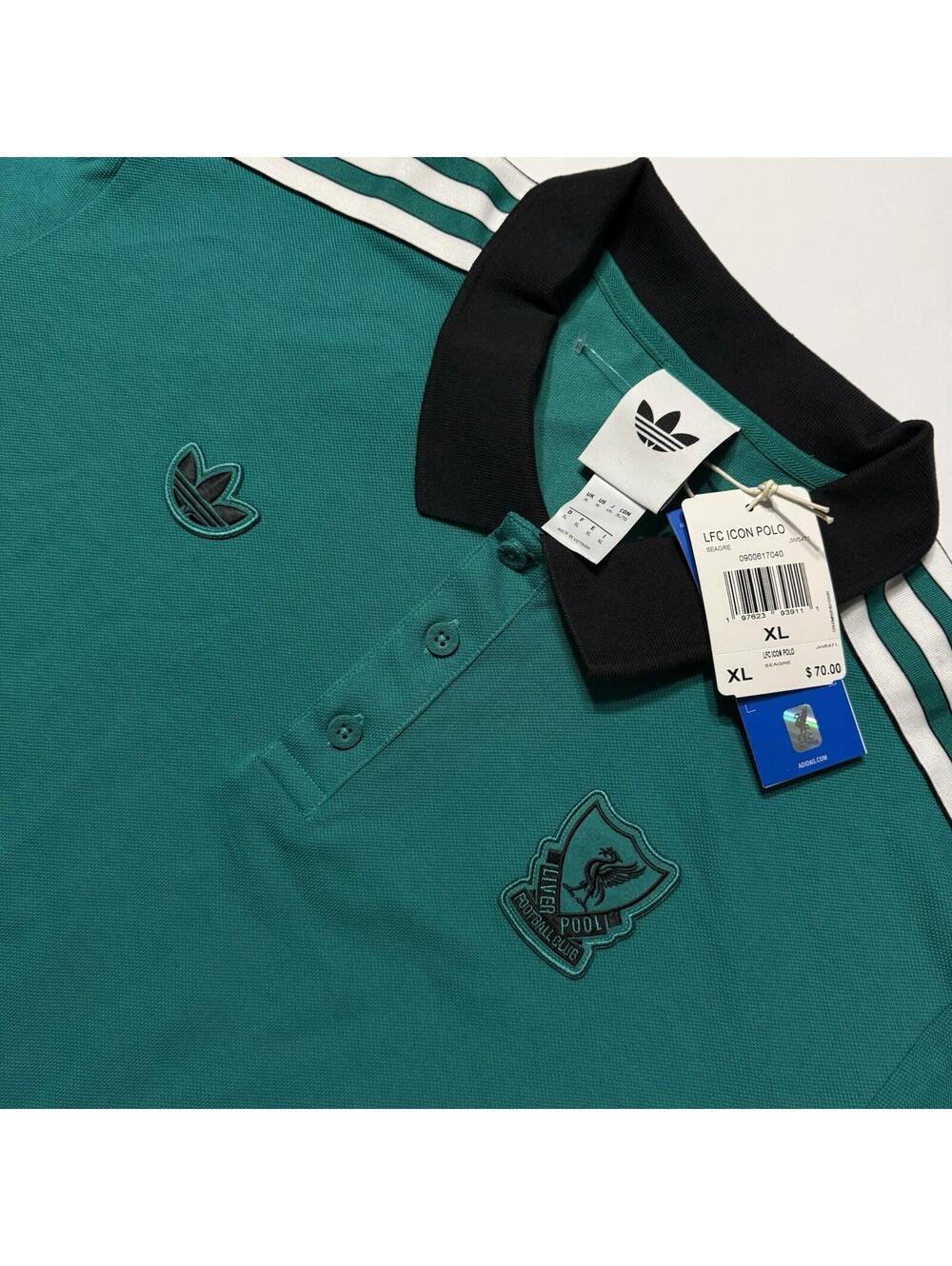 Adidas Liverpool FC Terrace Icon L/S Polo Shirt Jersey Sea Green JW5471 Men’s XL